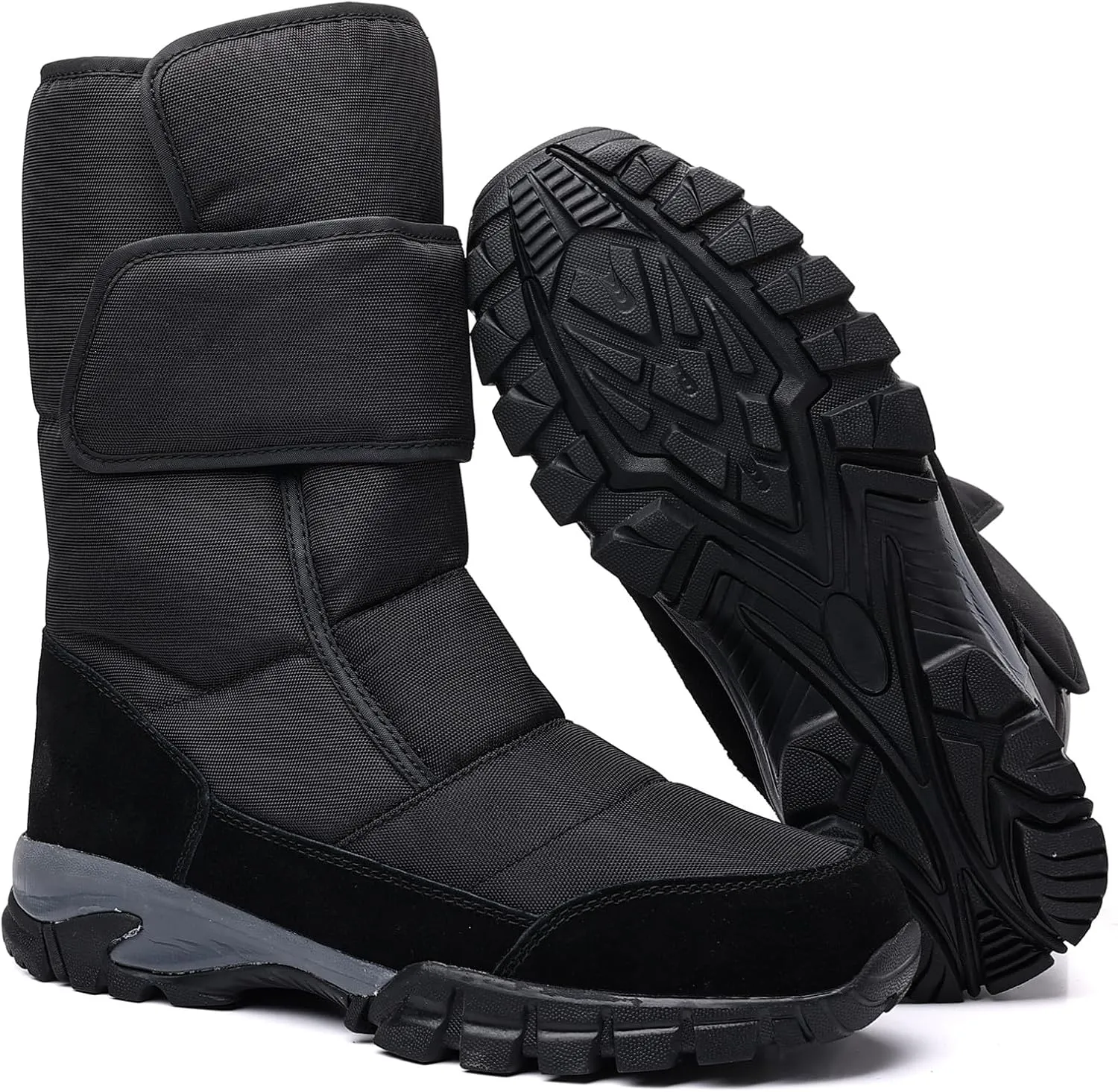 DADAWEN Men's Snow Boots Anti-Slip Waterproof Outdoor Shoes Warm Fur Lined Mid-Calf Winter Snow Boots