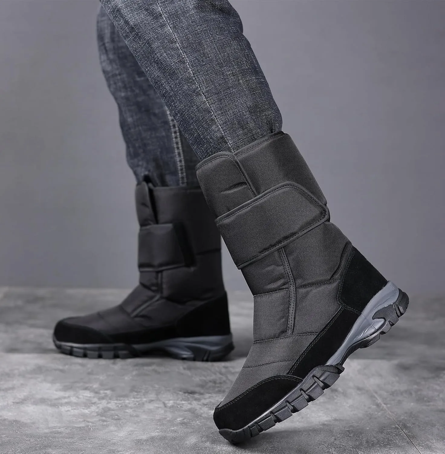 DADAWEN Men's Snow Boots Anti-Slip Waterproof Outdoor Shoes Warm Fur Lined Mid-Calf Winter Snow Boots