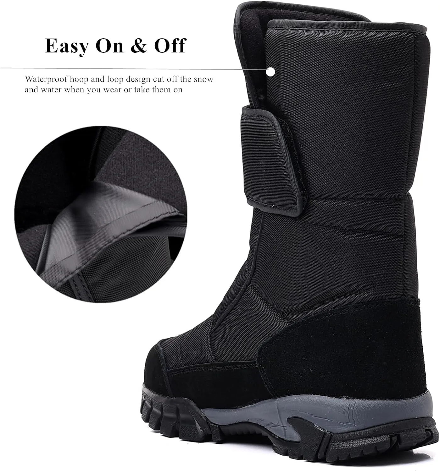 DADAWEN Men's Snow Boots Anti-Slip Waterproof Outdoor Shoes Warm Fur Lined Mid-Calf Winter Snow Boots