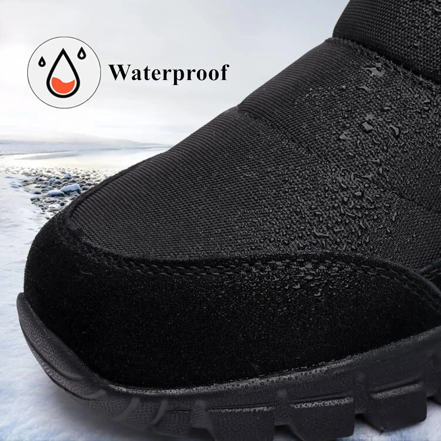 DADAWEN Men's Snow Boots Anti-Slip Waterproof Outdoor Shoes Warm Fur Lined Mid-Calf Winter Snow Boots