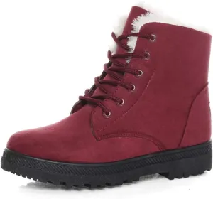 DADAWEN Women's Suede Waterproof Lace Up Winter High Top Snow Boots