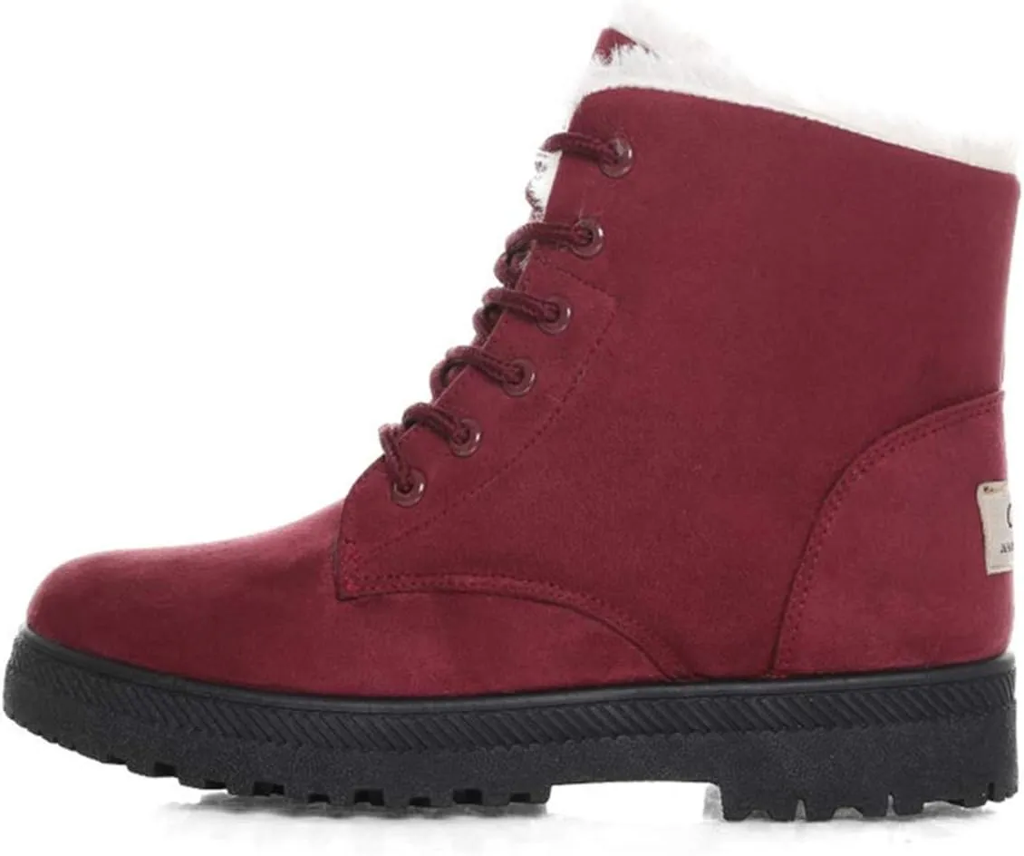DADAWEN Women's Suede Waterproof Lace Up Winter High Top Snow Boots