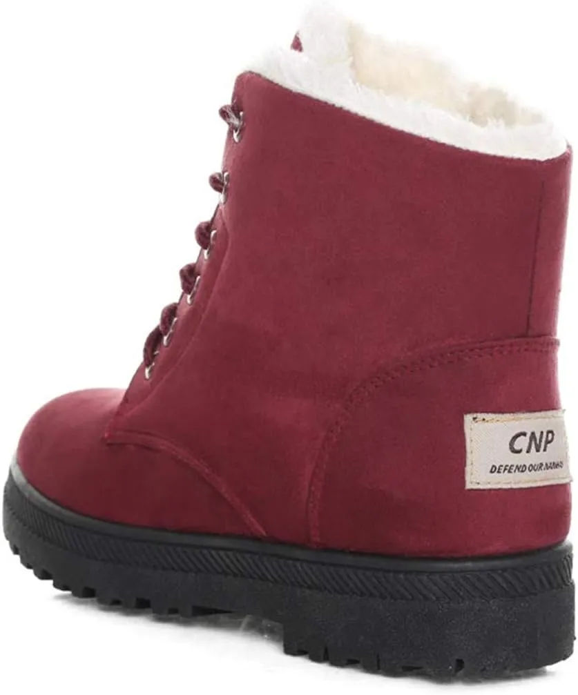 DADAWEN Women's Suede Waterproof Lace Up Winter High Top Snow Boots