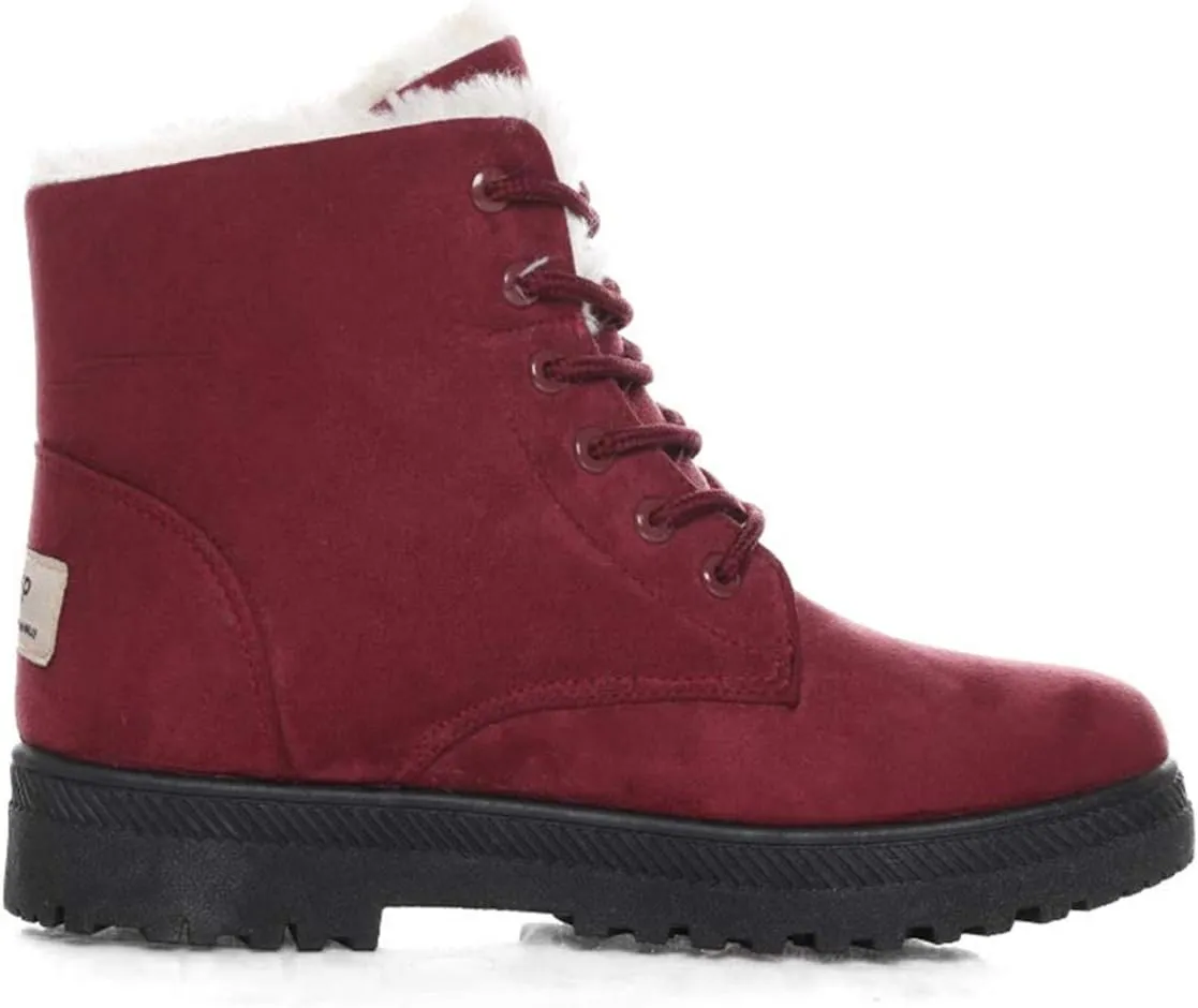 DADAWEN Women's Suede Waterproof Lace Up Winter High Top Snow Boots