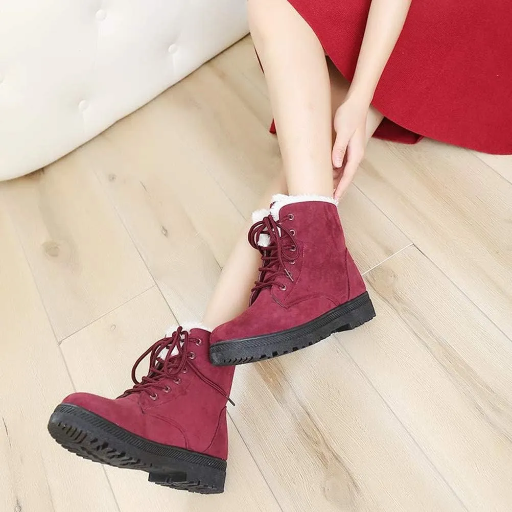 DADAWEN Women's Suede Waterproof Lace Up Winter High Top Snow Boots