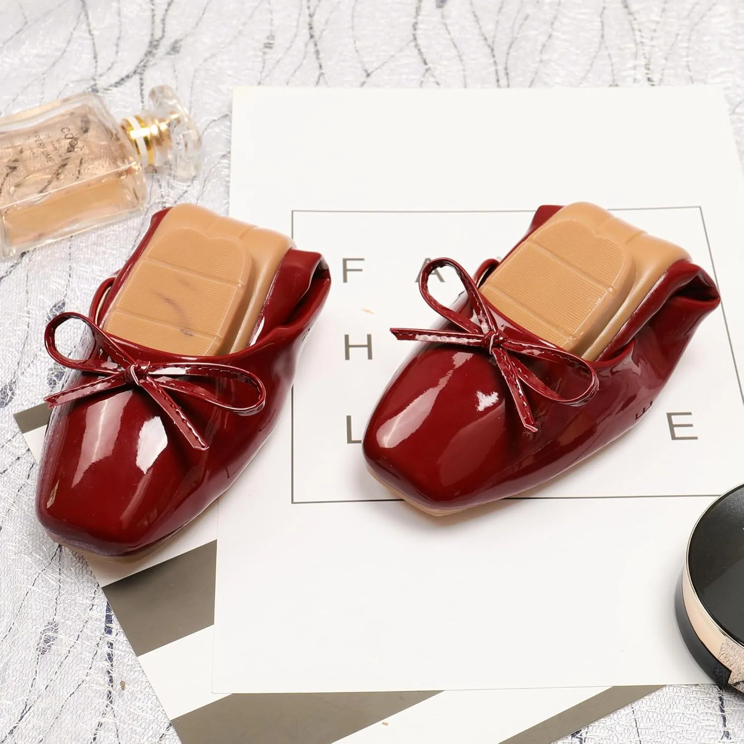 Dear Time Women's Casual Foldable Ballet Flats Square Toe Ballerina Flats Shoes Comfortable