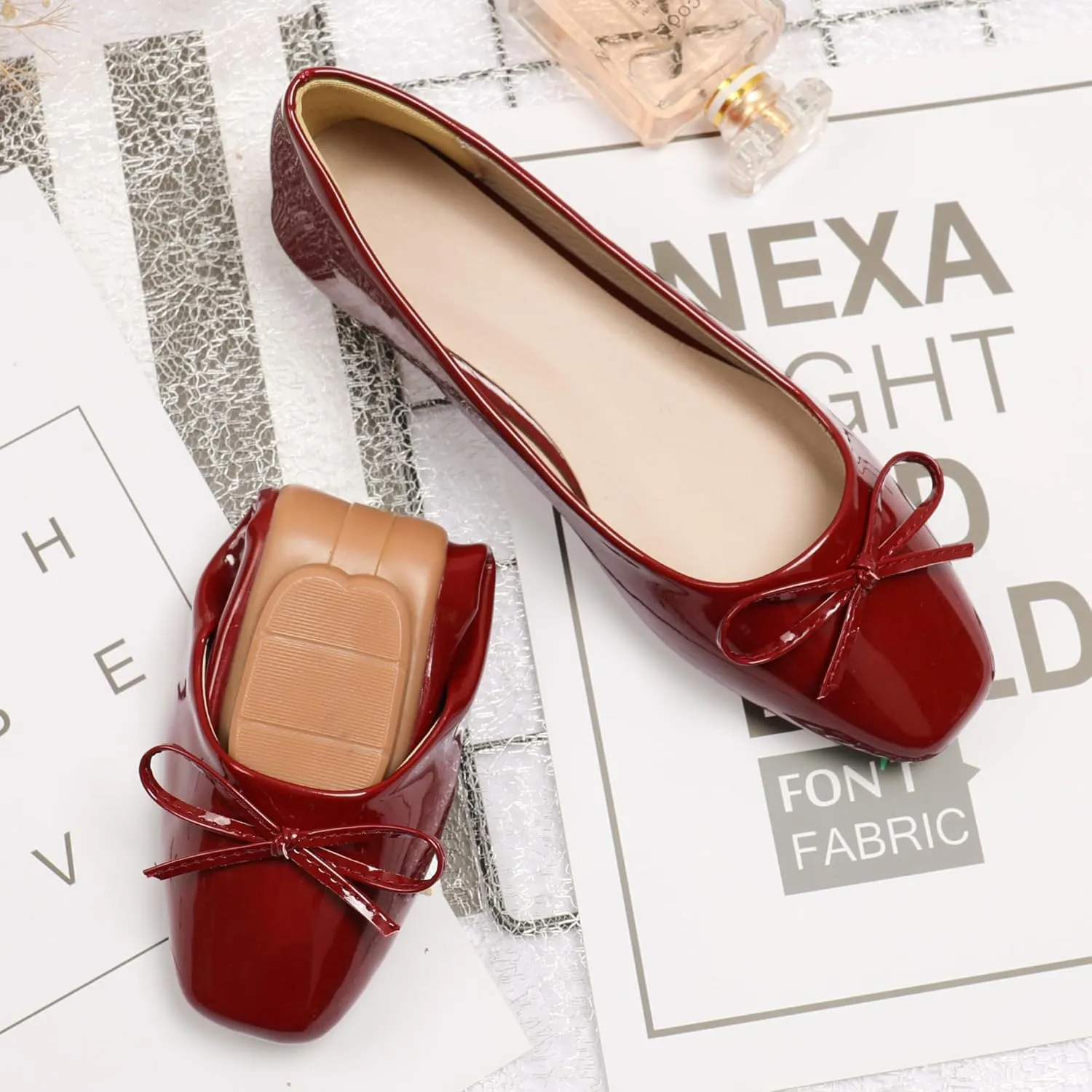 Dear Time Women's Casual Foldable Ballet Flats Square Toe Ballerina Flats Shoes Comfortable