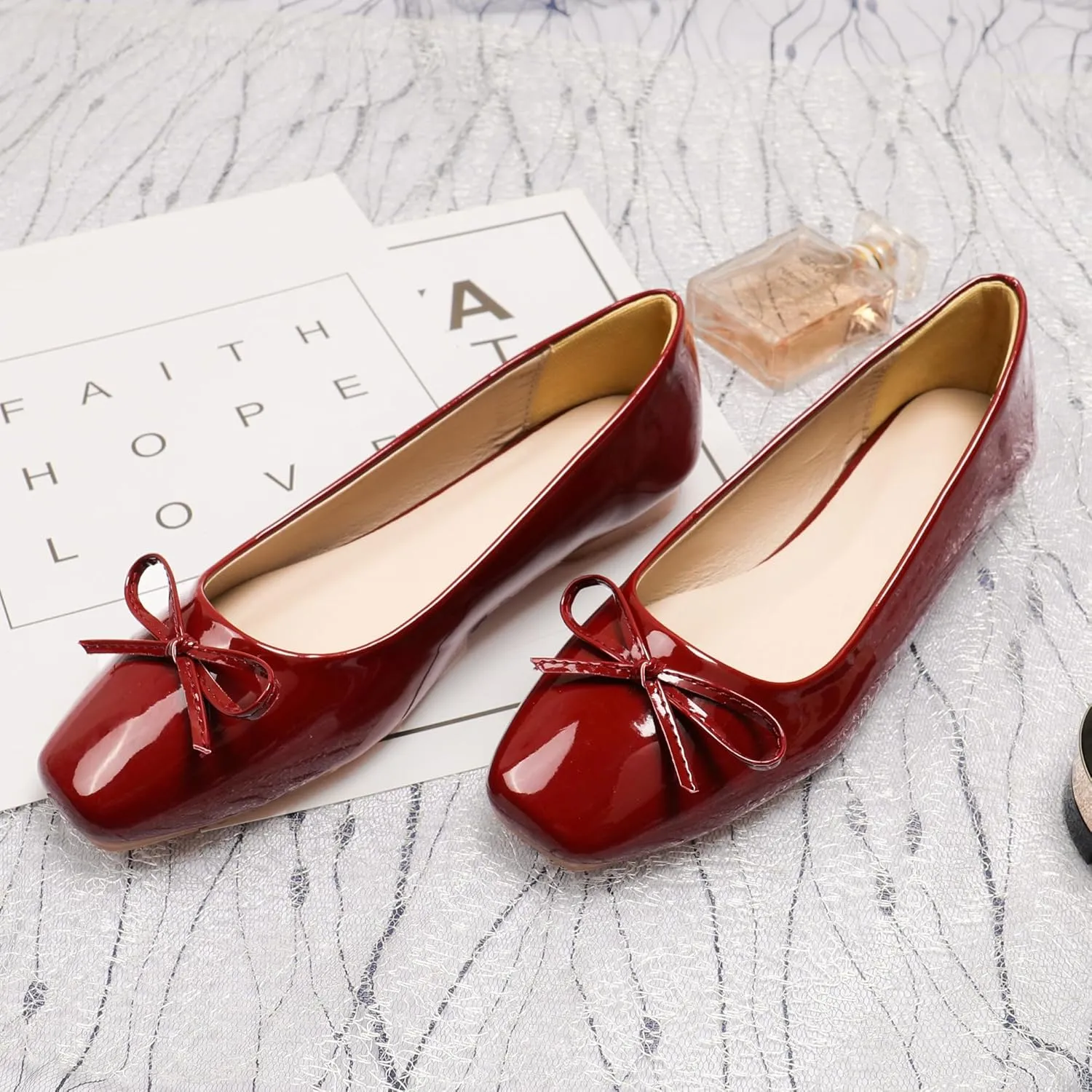 Dear Time Women's Casual Foldable Ballet Flats Square Toe Ballerina Flats Shoes Comfortable