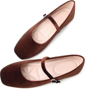 Dear Time Women's Comfortable Mary Jane Flats Soft Flats Square Toe Casual Ballet Flats with Ankle Strap