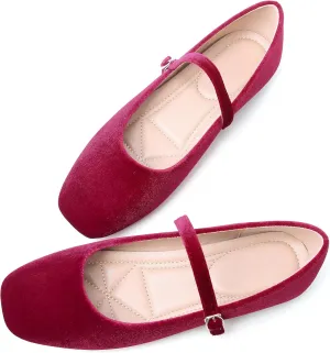 Dear Time Women's Comfortable Mary Jane Flats Soft Flats Square Toe Casual Ballet Flats with Ankle Strap