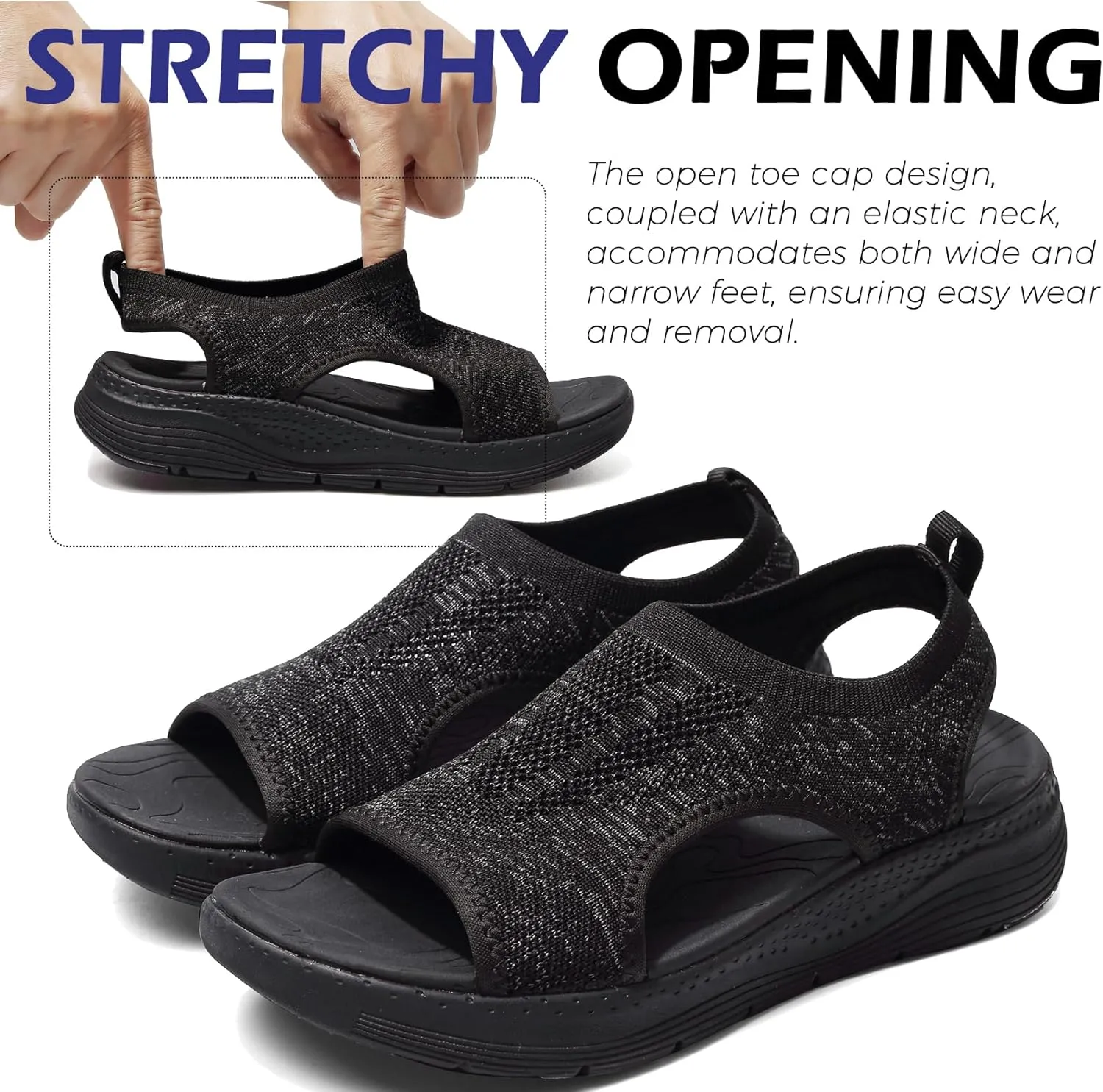DimaiGlobal Women's Walking Sandals Arch Support Orthotic Comfort Slip-On Sport Sandals Open-Toe Platform Sandals for Plantar Fasciitis Summer Beach Casual