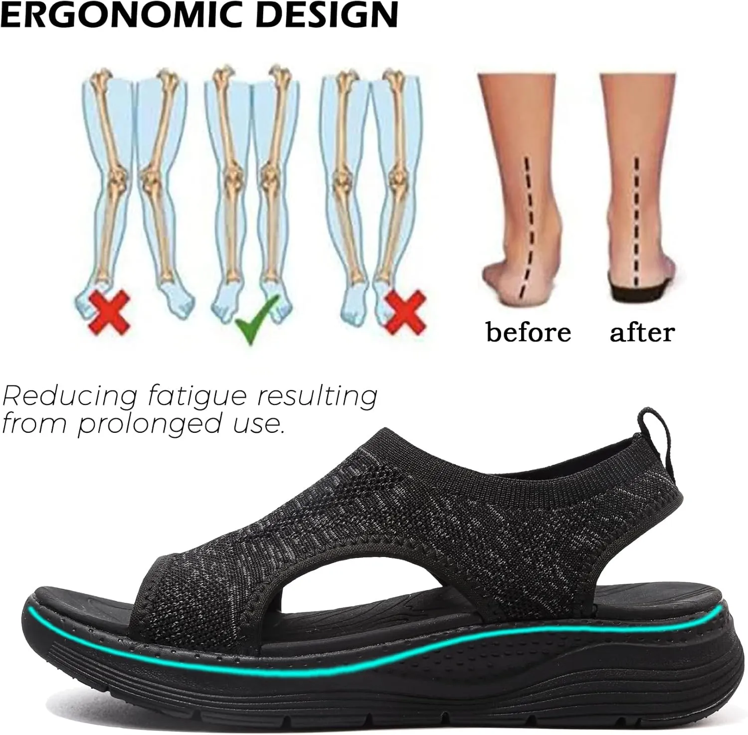 DimaiGlobal Women's Walking Sandals Arch Support Orthotic Comfort Slip-On Sport Sandals Open-Toe Platform Sandals for Plantar Fasciitis Summer Beach Casual