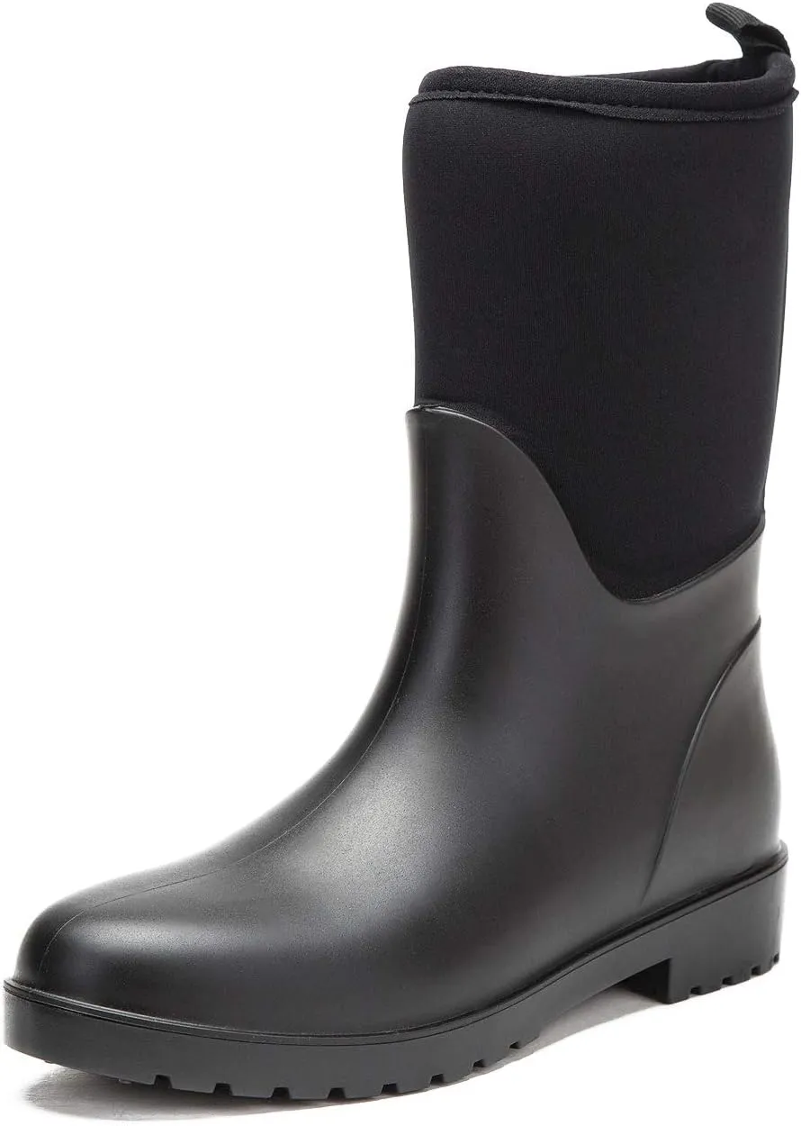 DKSUKO Women's Muck Warm Snow Boots Waterproof High Performance Winter Rubber Rain Boots for Women (9.5 B(M) US, Black Mid)