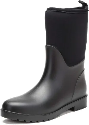 DKSUKO Women's Muck Warm Snow Boots Waterproof High Performance Winter Rubber Rain Boots for Women (9.5 B(M) US, Black Mid)