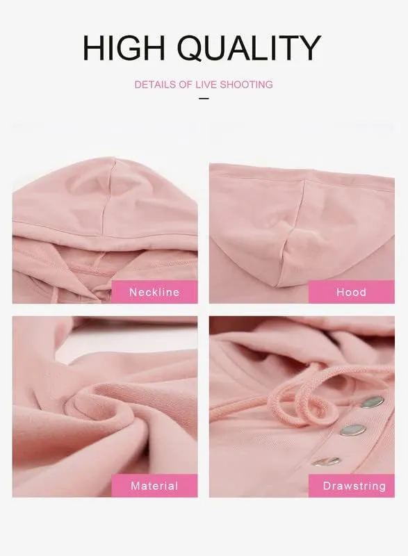 Dokotoo Womens 2025 Hoodies Button Collar Drawstring Hooded Pullover Sweatshirt Casual Long Sleeve Tops Shirts