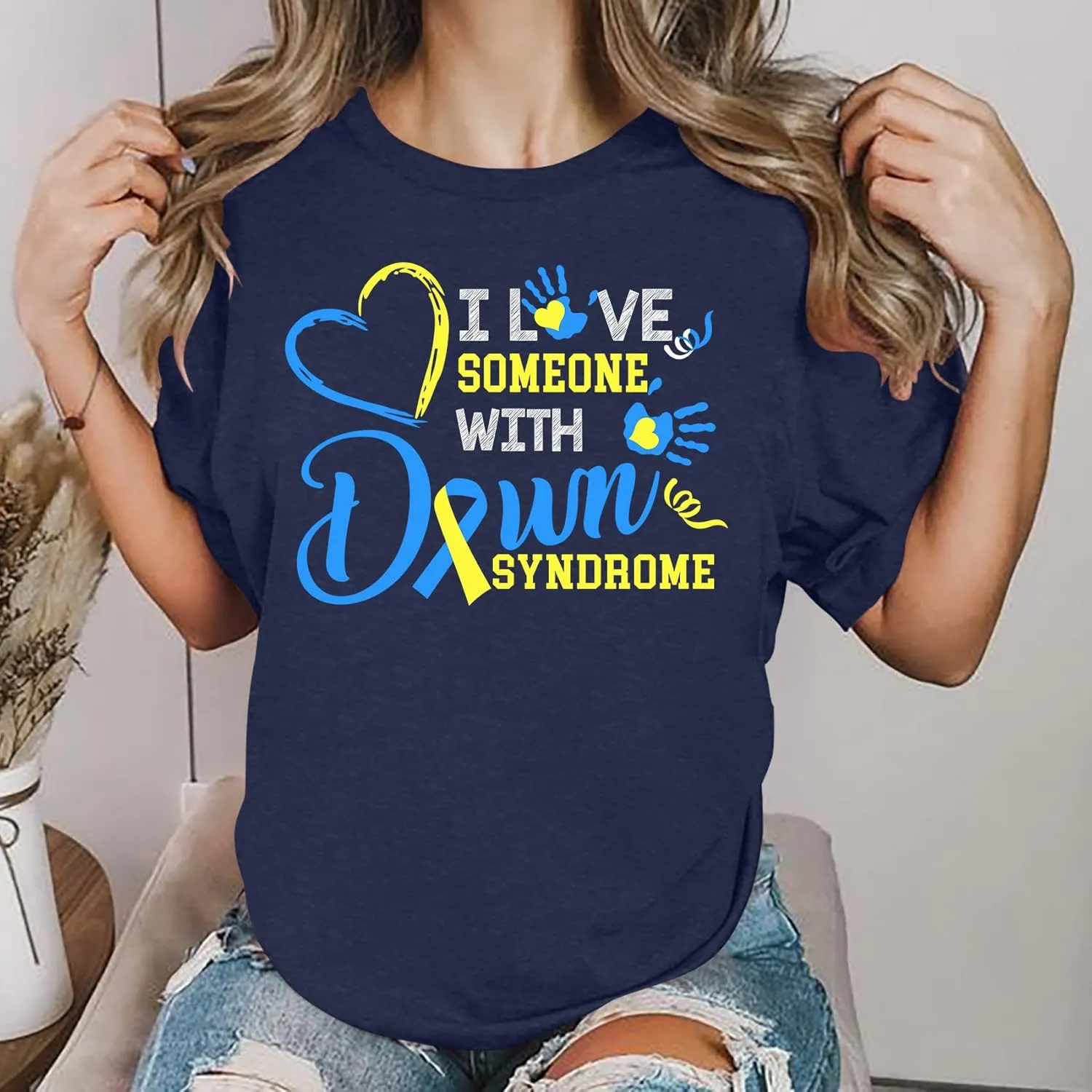 Down Syndrome Awareness Shirts Women World Down Syndrome Day Shirt Love Heart Ribbon Tees Tops