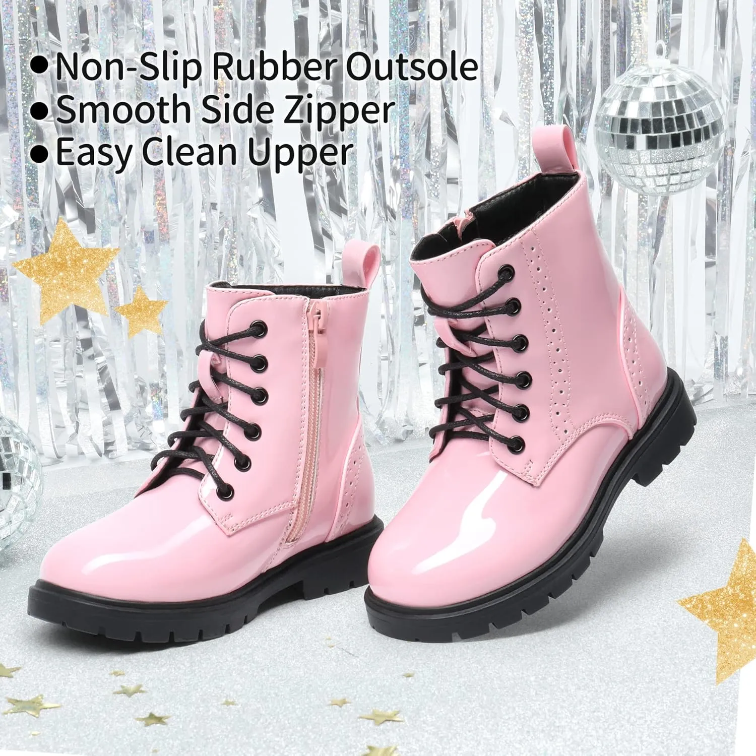 DREAM PAIRS Boys Girls Side Zipper Combat Ankle Boots(Toddler/Little Kid