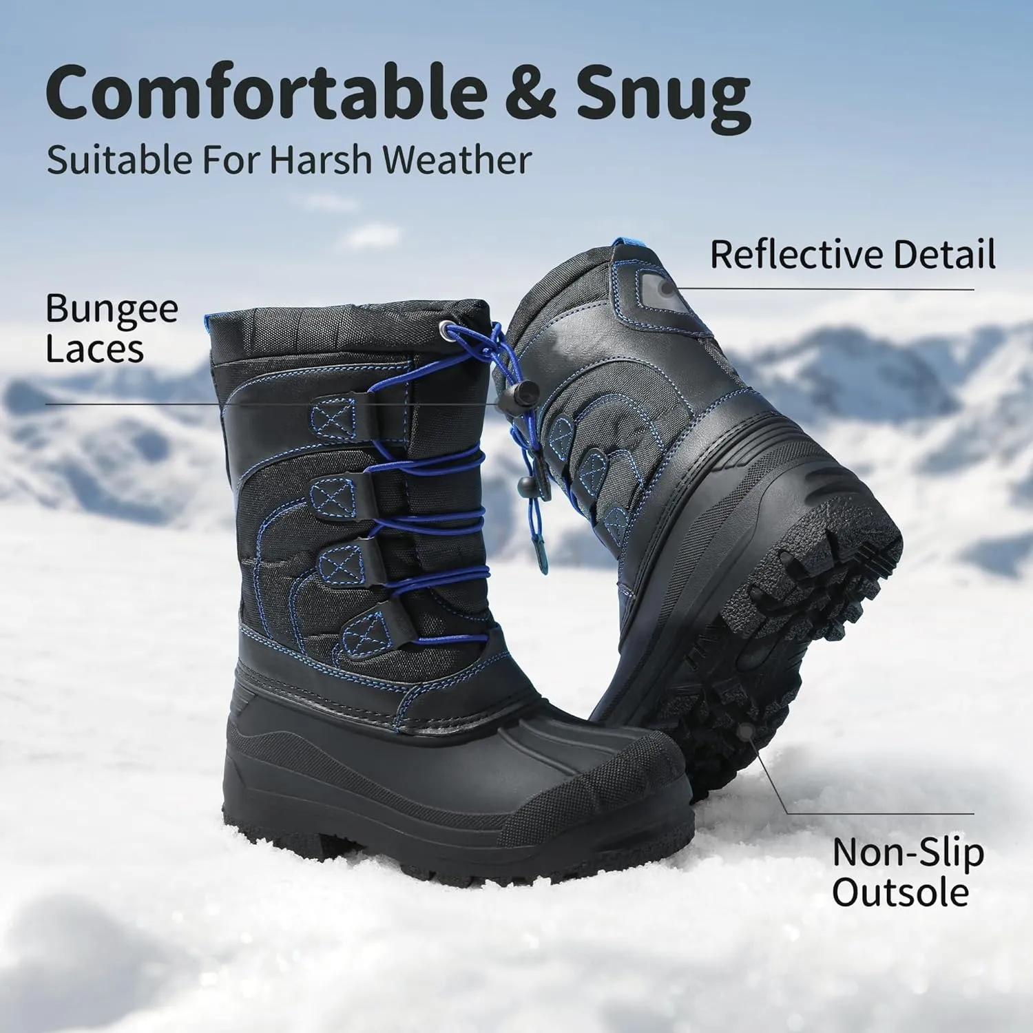 DREAM PAIRS Boys Girls Snow Boots Waterproof Outdoor Warm Cozy Anti-Slip Mid Calf Faux Fur Lining Winter Shoes for Little/Big Kids