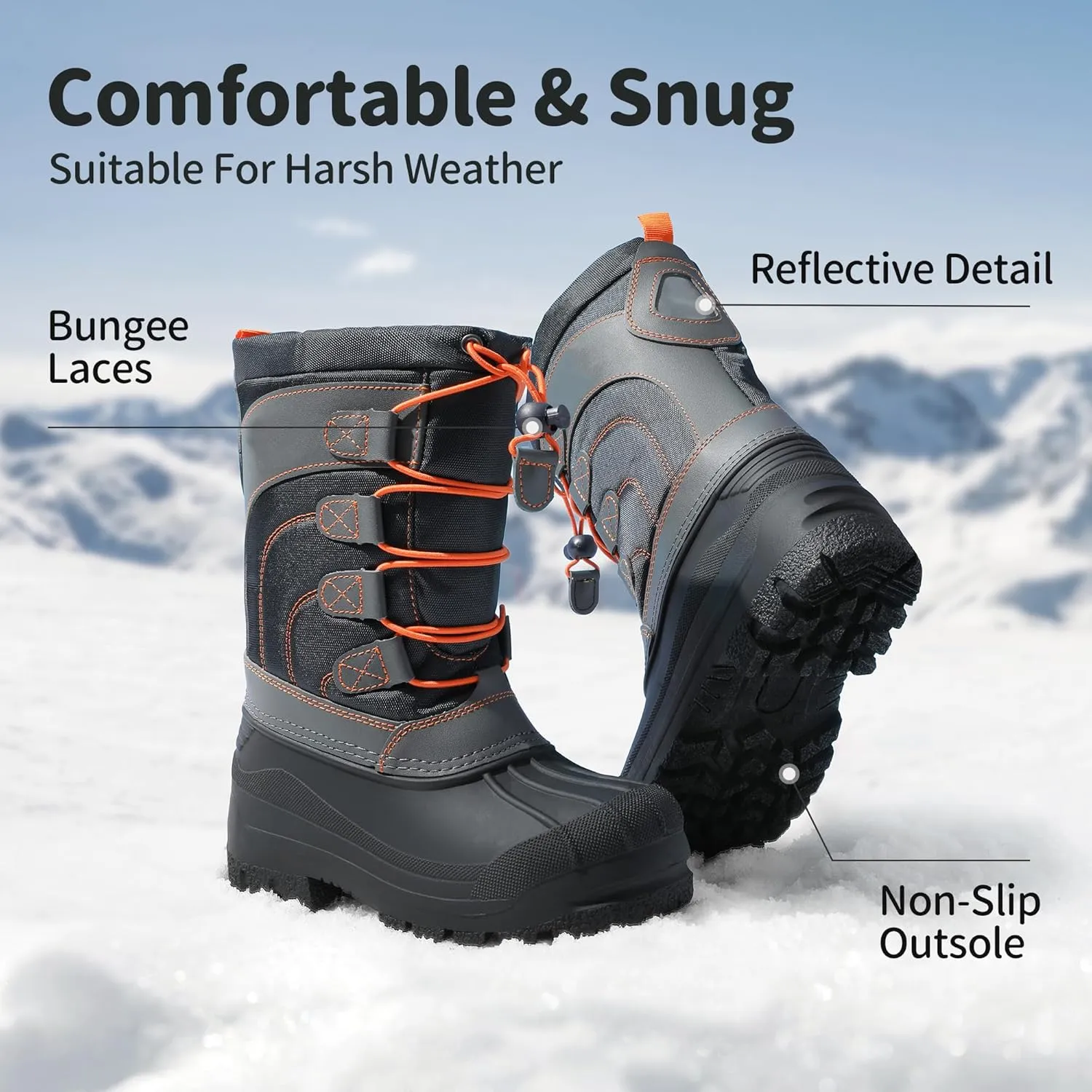 DREAM PAIRS Boys Girls Snow Boots Waterproof Outdoor Warm Cozy Anti-Slip Mid Calf Faux Fur Lining Winter Shoes for Little/Big Kids