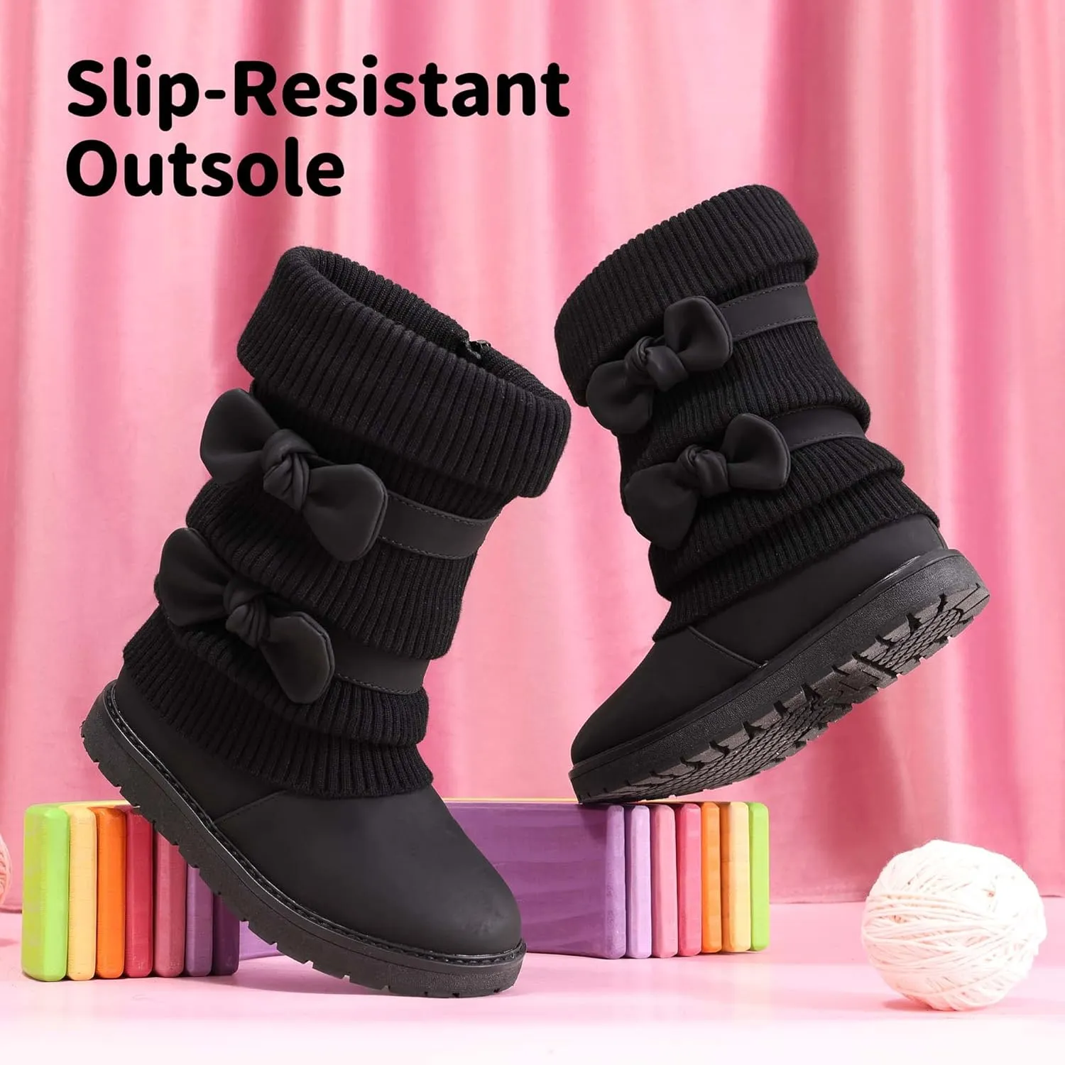 DREAM PAIRS Girl's Winter Snow Boots Faux Fur Lined Mid Calf Shoes