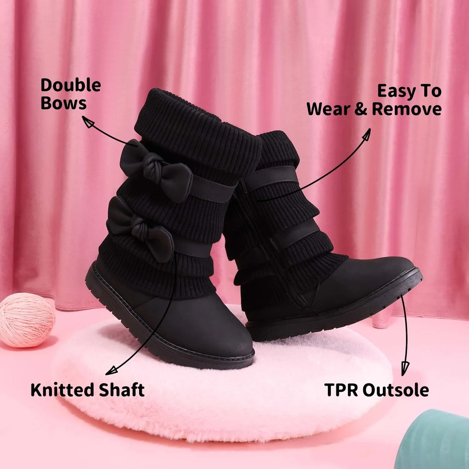 DREAM PAIRS Girl's Winter Snow Boots Faux Fur Lined Mid Calf Shoes