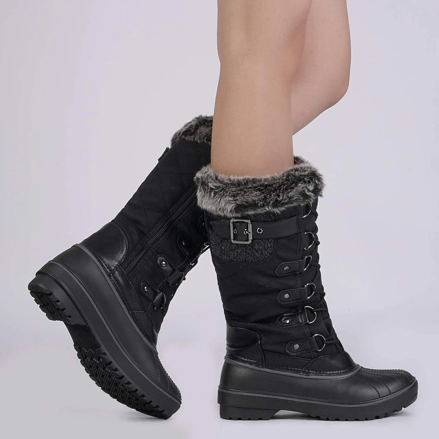 DREAM PAIRS Women's DP Warm Faux Fur Lined Mid Calf Winter Snow Boots