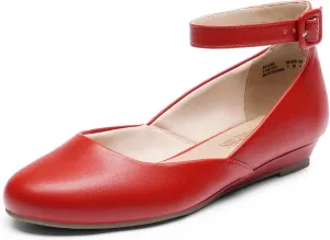 DREAM PAIRS Women's Dress Flats Ballet Low Wedge Round Toe Ankle Strap Comfortable Casual Flats Shoes
