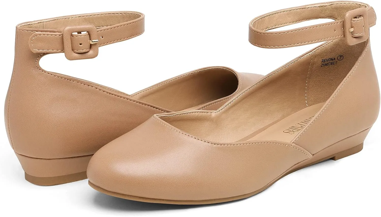 DREAM PAIRS Women's Dress Flats Ballet Low Wedge Round Toe Ankle Strap Comfortable Casual Flats Shoes