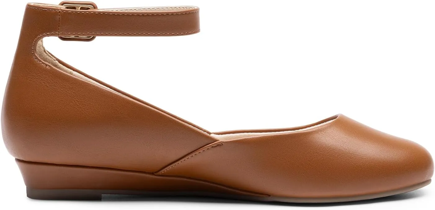 DREAM PAIRS Women's Dress Flats Ballet Low Wedge Round Toe Ankle Strap Comfortable Casual Flats Shoes