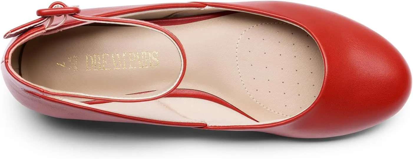 DREAM PAIRS Women's Dress Flats Ballet Low Wedge Round Toe Ankle Strap Comfortable Casual Flats Shoes