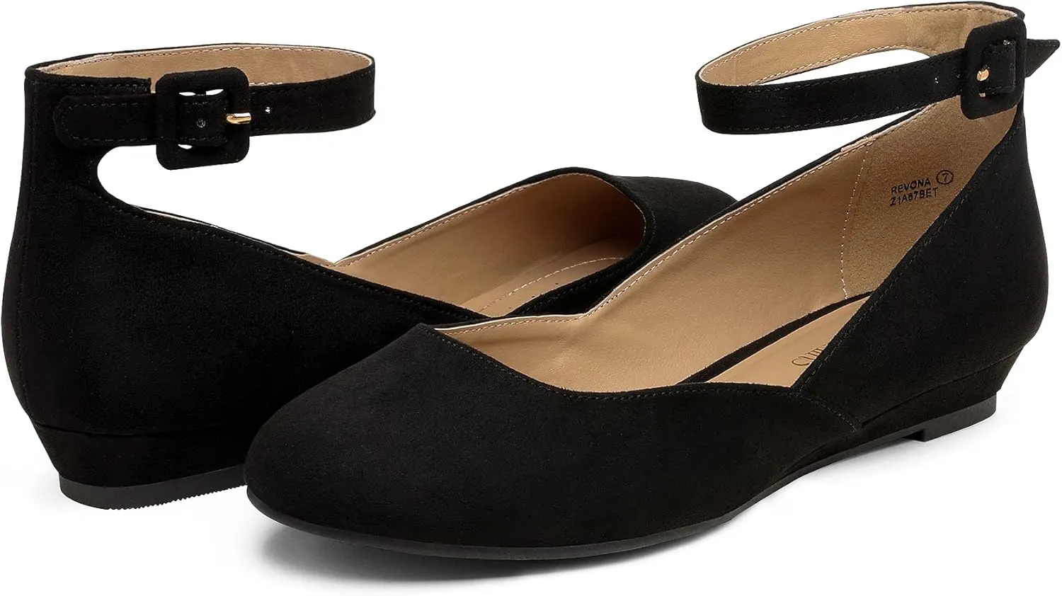 DREAM PAIRS Women's Dress Flats Ballet Low Wedge Round Toe Ankle Strap Comfortable Casual Flats Shoes
