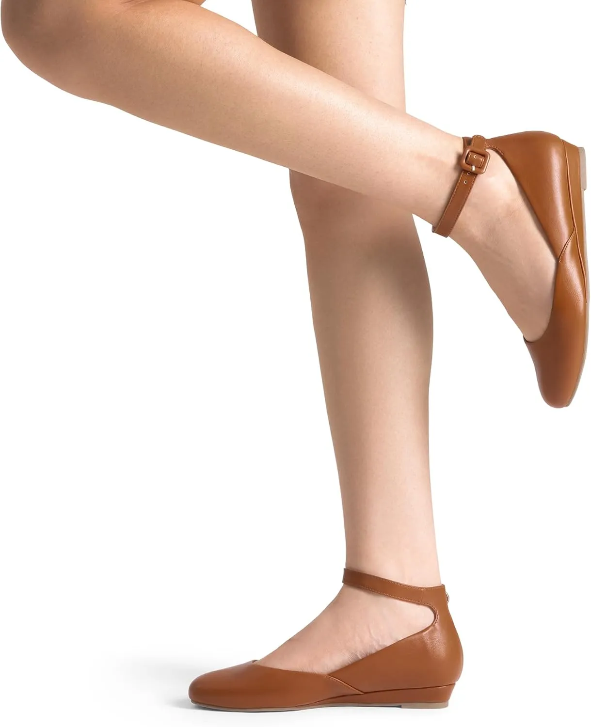DREAM PAIRS Women's Dress Flats Ballet Low Wedge Round Toe Ankle Strap Comfortable Casual Flats Shoes