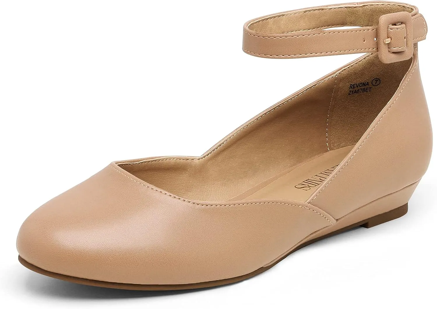 DREAM PAIRS Women's Dress Flats Ballet Low Wedge Round Toe Ankle Strap Comfortable Casual Flats Shoes