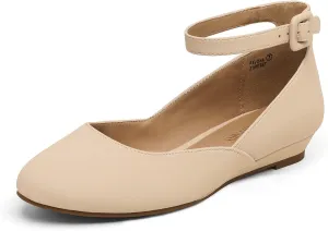 DREAM PAIRS Women's Dress Flats Ballet Low Wedge Round Toe Ankle Strap Comfortable Casual Flats Shoes