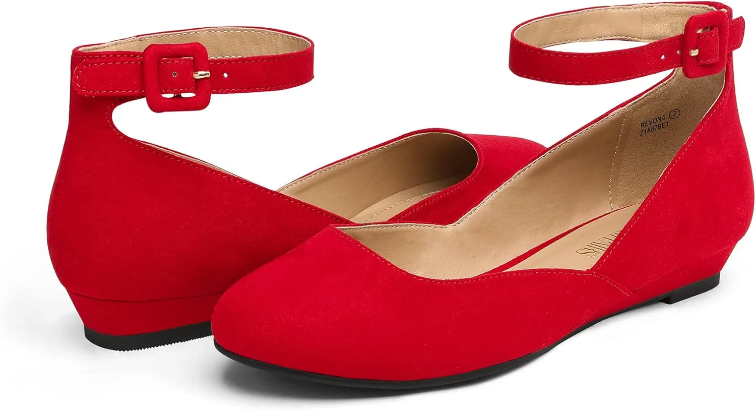 DREAM PAIRS Women's Dress Flats Ballet Low Wedge Round Toe Ankle Strap Comfortable Casual Flats Shoes