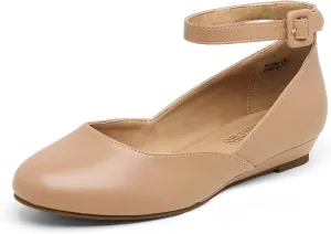 DREAM PAIRS Women's Dress Flats Ballet Low Wedge Round Toe Ankle Strap Comfortable Casual Flats Shoes