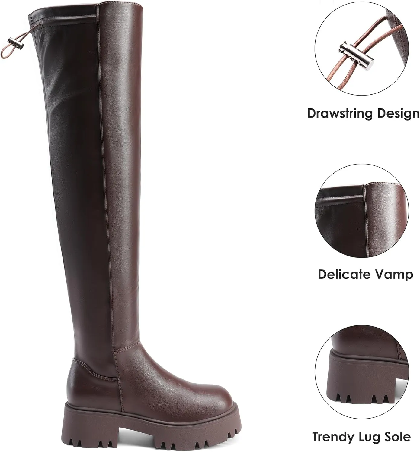 DREAM PAIRS Women's Platform Over The Knee Boots Lug Sole Round Toe Thigh High Long Chunky Block Heels Fall Boots