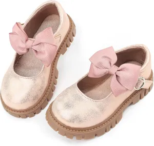 Dress Shoes for Girls Bow Flower Girl Mary Jane Flats Little Girl Dress Shoes for Wedding, Party, Birthday
