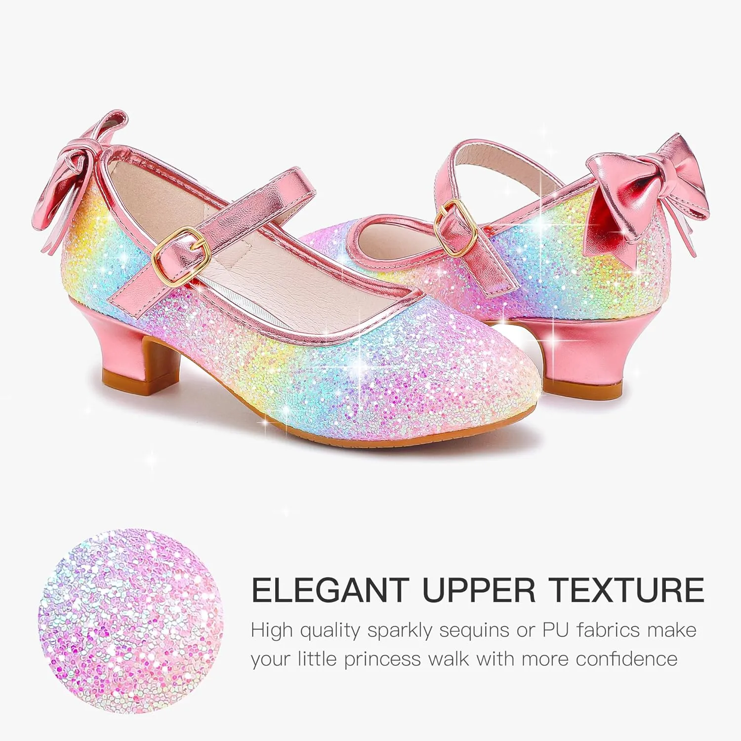 Dufannie Girls Dress Shoes Low Heel Princess Flats Mary Jane Flower Wedding Party Glitter Shoes for Kids Toddler