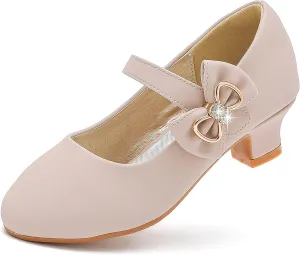 Dufannie Girls Dress Shoes Low Heel Princess Flats Mary Jane Flower Wedding Party Glitter Shoes for Kids Toddler