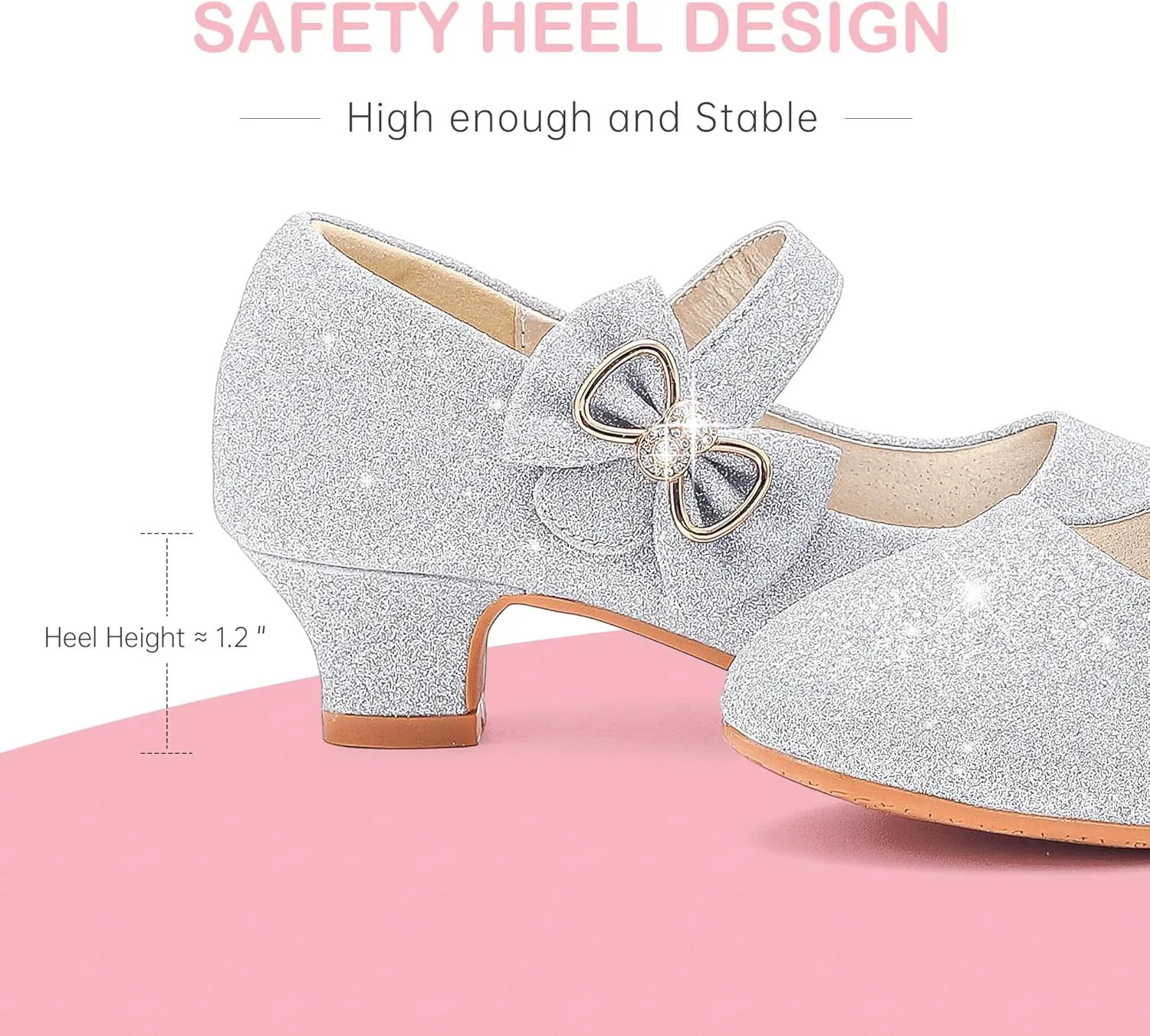 Dufannie Girls Dress Shoes Low Heel Princess Flats Mary Jane Flower Wedding Party Glitter Shoes for Kids Toddler