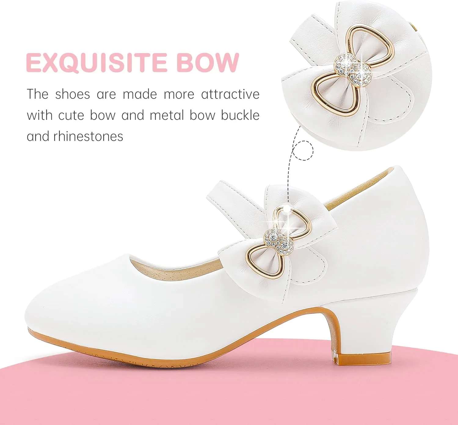 Dufannie Girls Dress Shoes Low Heel Princess Flats Mary Jane Flower Wedding Party Glitter Shoes for Kids Toddler