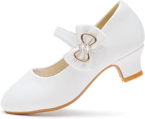 Dufannie Girls Dress Shoes Low Heel Princess Flats Mary Jane Flower Wedding Party Glitter Shoes for Kids Toddler