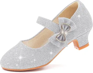 Dufannie Girls Dress Shoes Low Heel Princess Flats Mary Jane Flower Wedding Party Glitter Shoes for Kids Toddler