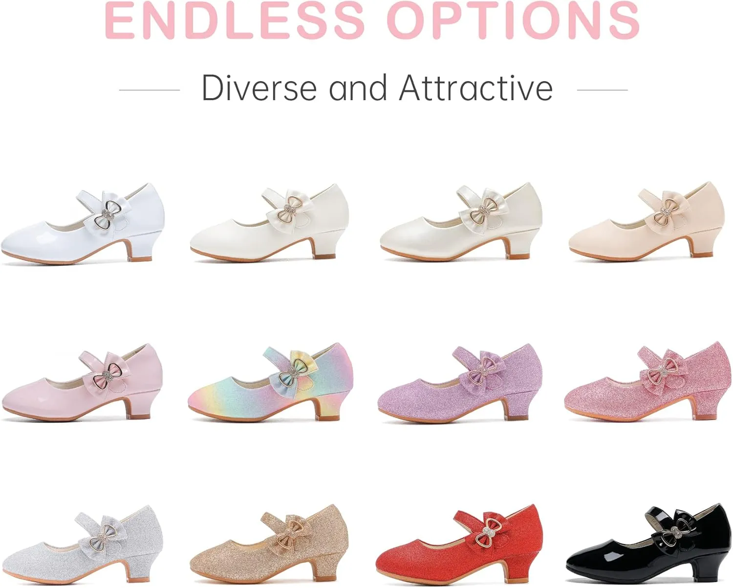 Dufannie Girls Dress Shoes Low Heel Princess Flats Mary Jane Flower Wedding Party Glitter Shoes for Kids Toddler
