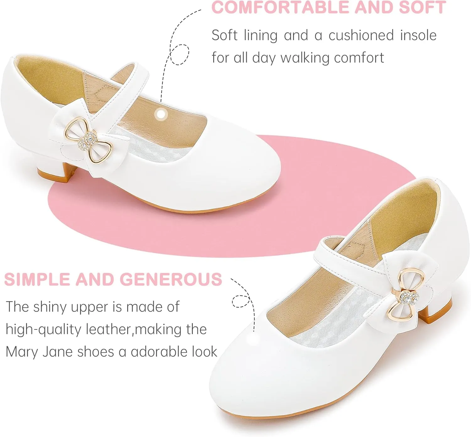 Dufannie Girls Dress Shoes Low Heel Princess Flats Mary Jane Flower Wedding Party Glitter Shoes for Kids Toddler