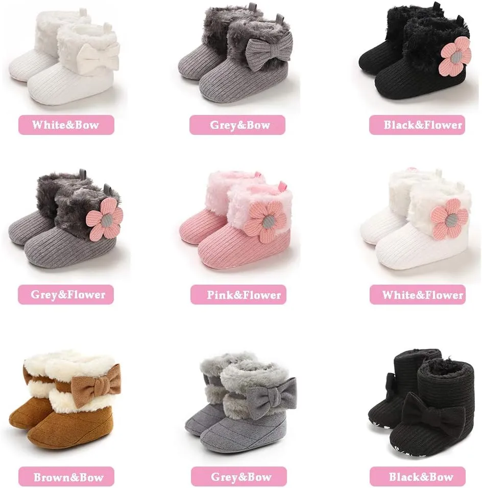 E-FAK Baby Boy Girl Boots Newborn Shoes Winter Snow Bowknot Anti-Slip Soft Sole Warm Infant Toddler Prewalker Booties