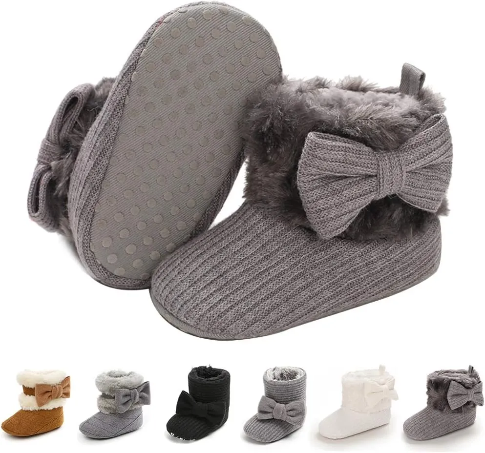 E-FAK Baby Boy Girl Boots Newborn Shoes Winter Snow Bowknot Anti-Slip Soft Sole Warm Infant Toddler Prewalker Booties