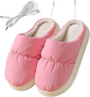 EEUK USB Electric Heating Slippers, Rechargeable Heated Slippers Men's Women's Winter Warm Slippers Comfortable Plush Heating Shoes for Home, Car and Office, Thanksgiving Christm(Color:Pink)