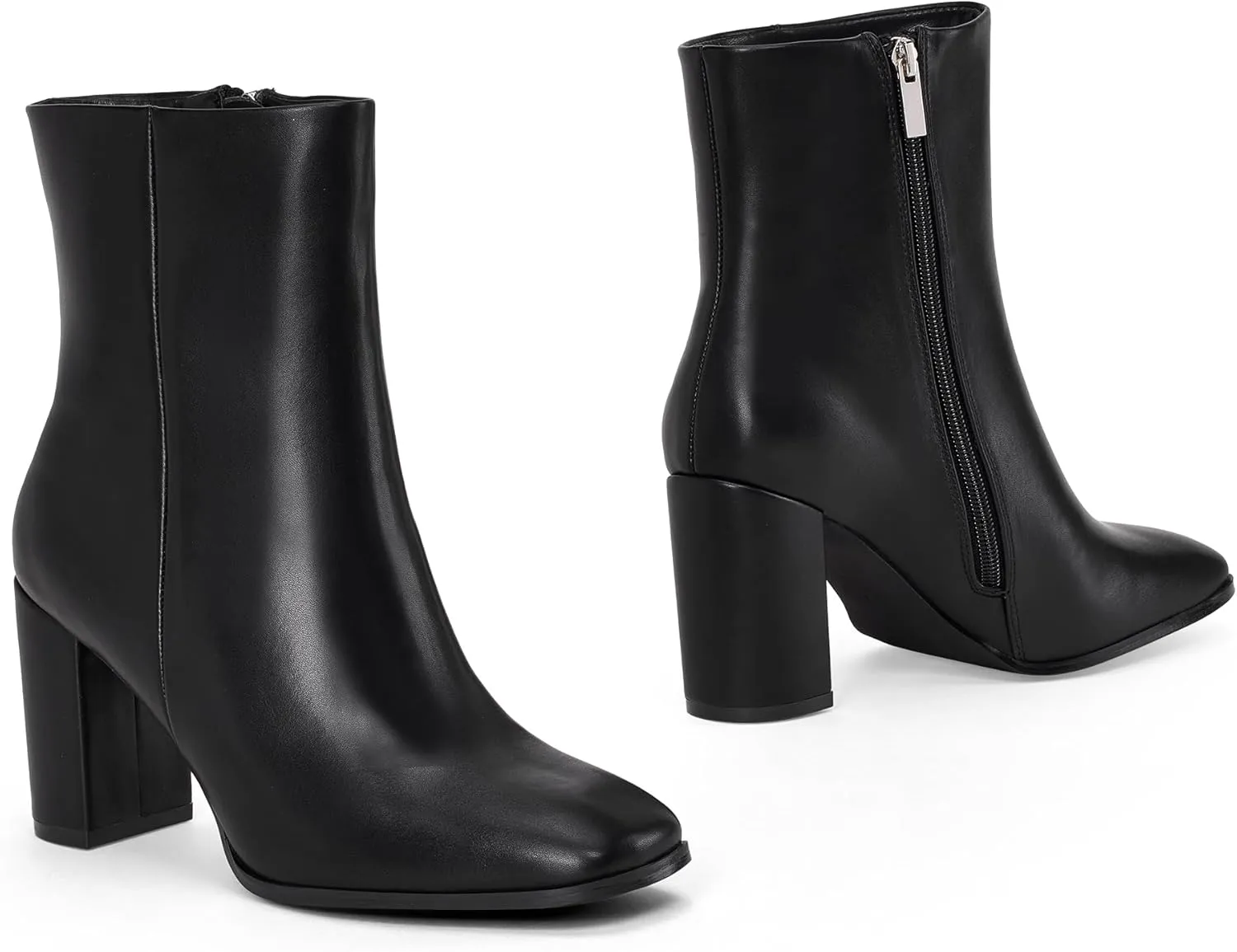 Elisabet Tang Women Ankle Boots 3 Inch Chunky Heel Side Zipper Ankle Booties with Square Toe